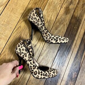 Women's Leopard Print Stiletto Heels Ankle‎ Strap Pumps Size 6